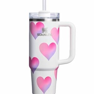 Stanley White Tumbler with Pink and Purple Hearts
